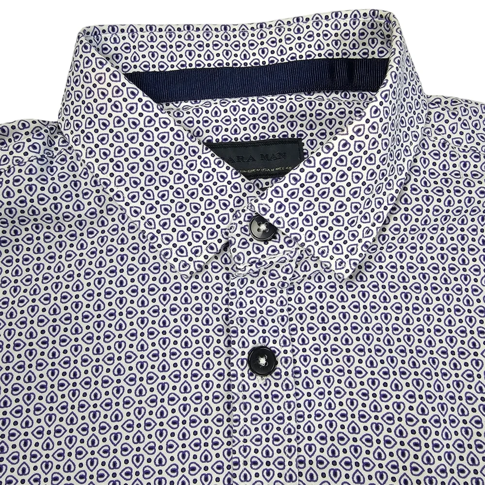 Zara Man Long Sleeve Slim Fit Button Down Shirt Blue White Men's Size Medium - Picture 4 of 15